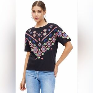 Zara Printed Top Women T Shirt Cropped Tee Gray Floral Boho Medium